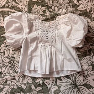 Free People White Puff Sleeve Lace Blouse